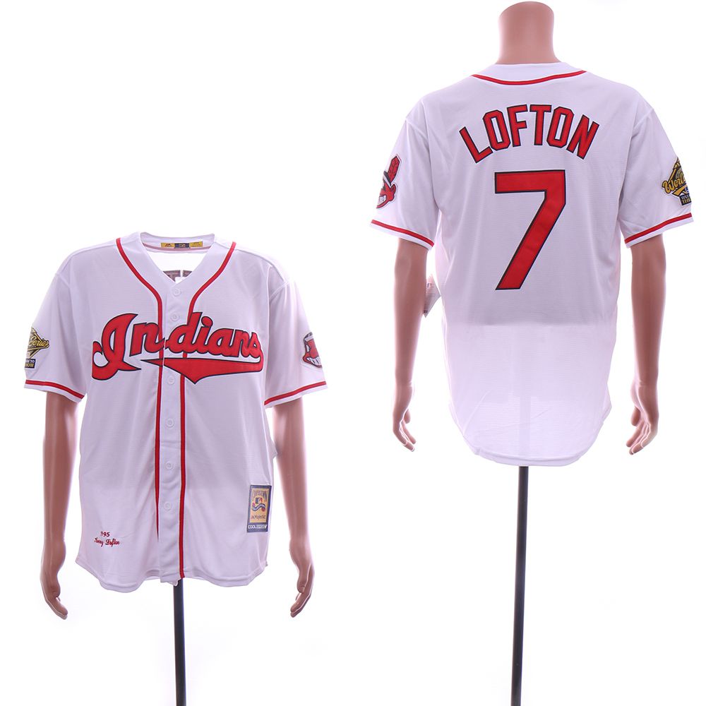 Men Cleveland Indians #7 Lofton White Throwback MLB Jerseys->cleveland indians->MLB Jersey